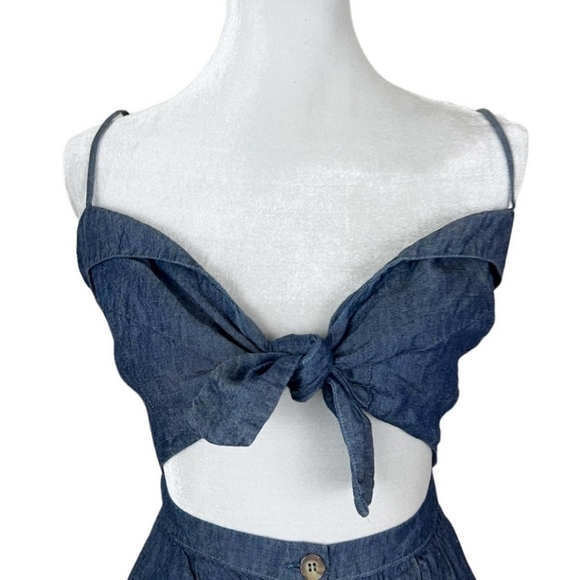 Reformation Miramar Linen Blend Chambray Tie Front Mini Dress Size 4 - Picture 5 of 10